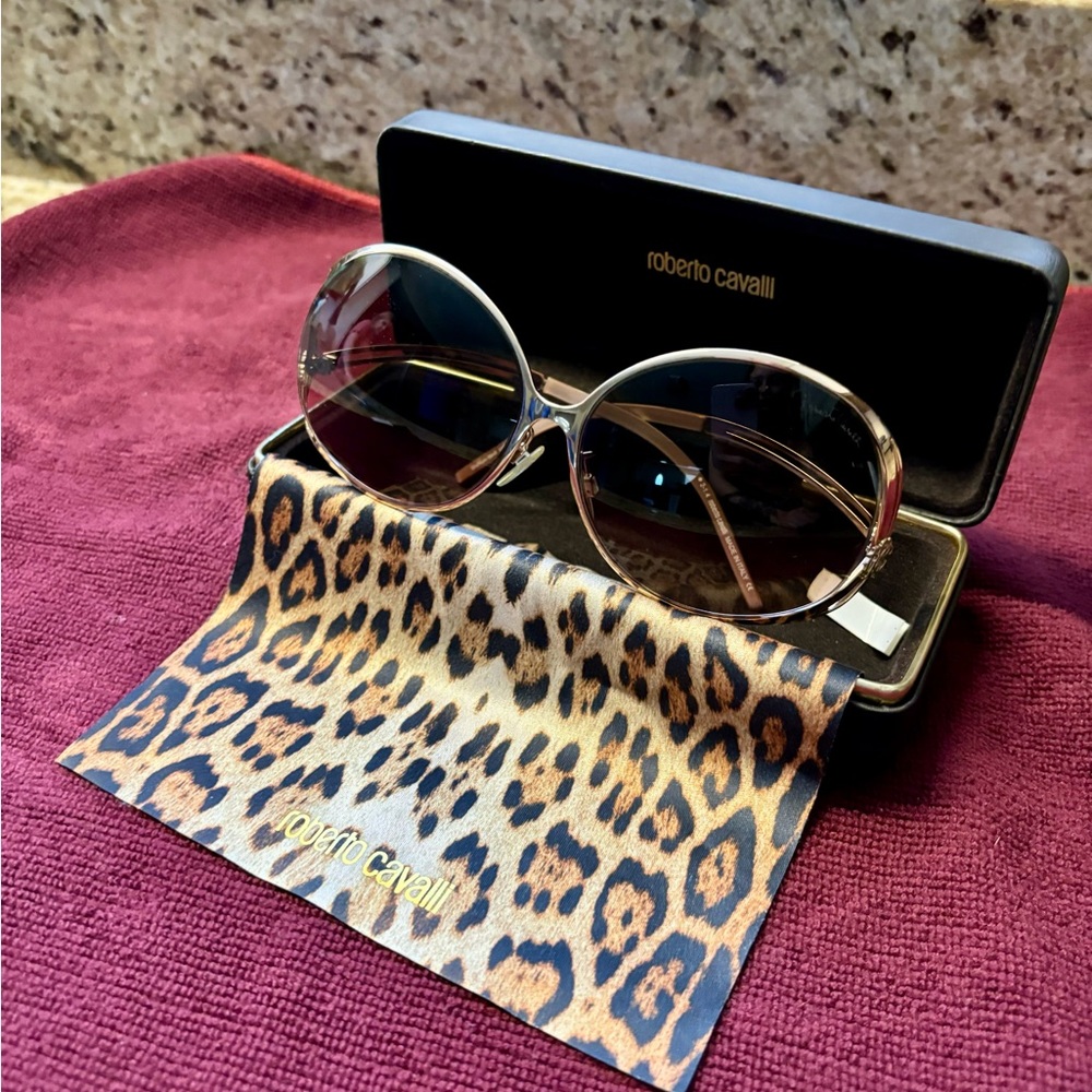 Roberto Cavalli Round Rose Gold Metal Sunglasses